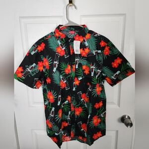 Men's Coca-Cola Button Down Short sleeve Shirt - Black